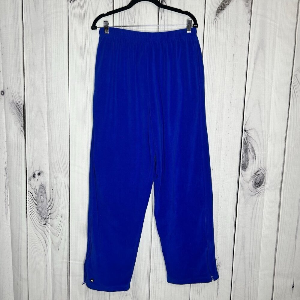 Holloway Blue Drawstring Fleece Track Warm-Up Pants Ankle Zip Sz L (30x29) Vtg